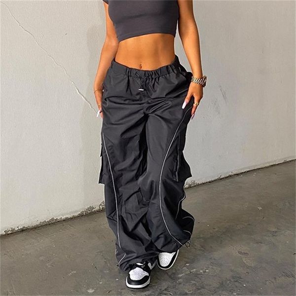 

women's pants capris woven jogging women pants overalls sporty casual side stripe drawstring middle waist trousers loose y2k workout ca, Black;white