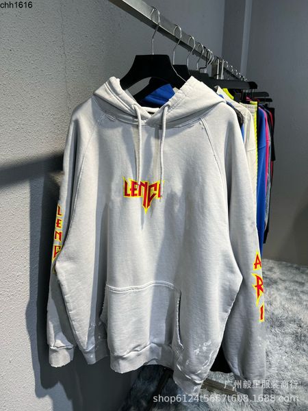 

the balencaigass correct version 22fw autumn and winter new style crack lightning letter men and women wash water and wear fleece hoodie swe, Black