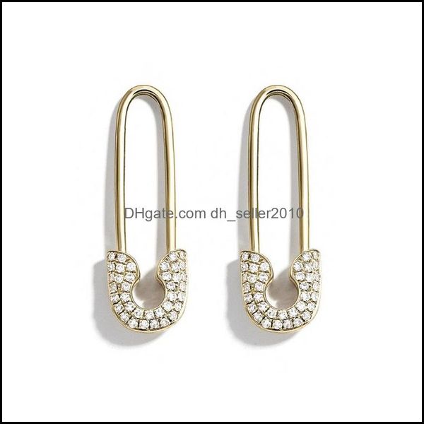 

hoop huggie unique design imitation pearl cz paperclip safety pin stud earring for women girls gold punk body piercing earrings acce dhsm2, Golden;silver