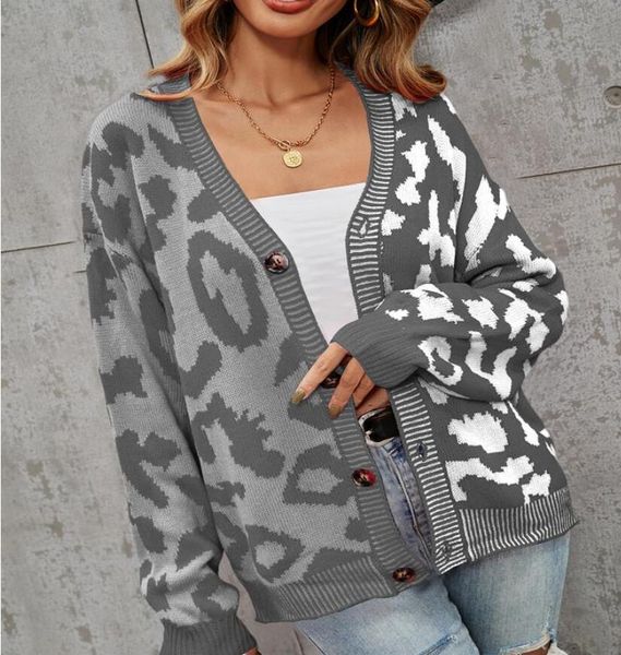 

women sweater luxury brand designer new leopard print loose cardigan sweater knitted korean fashion, White;black