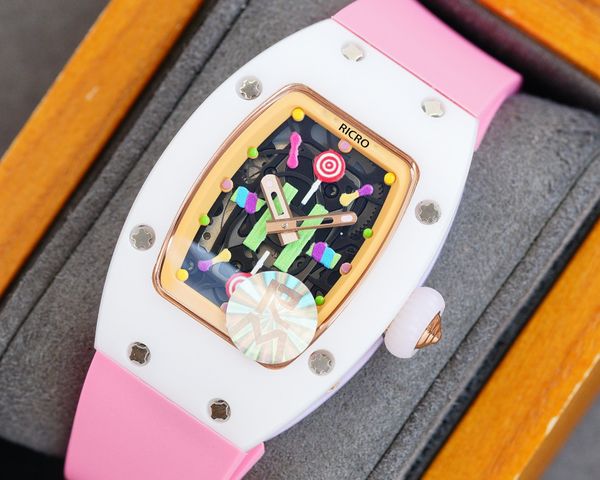 

women's watch fashion style wine barrel type ceramic case automatic mechanical rubber strap bow buckle ricro, Slivery;golden