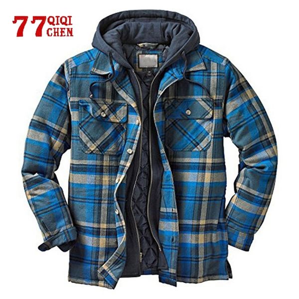 

men's jackets mens plaid hooded jacket autumn winter thicken harajuku zipper long sleeve coat basic casual shirt european size s-5xl 22, Black;brown