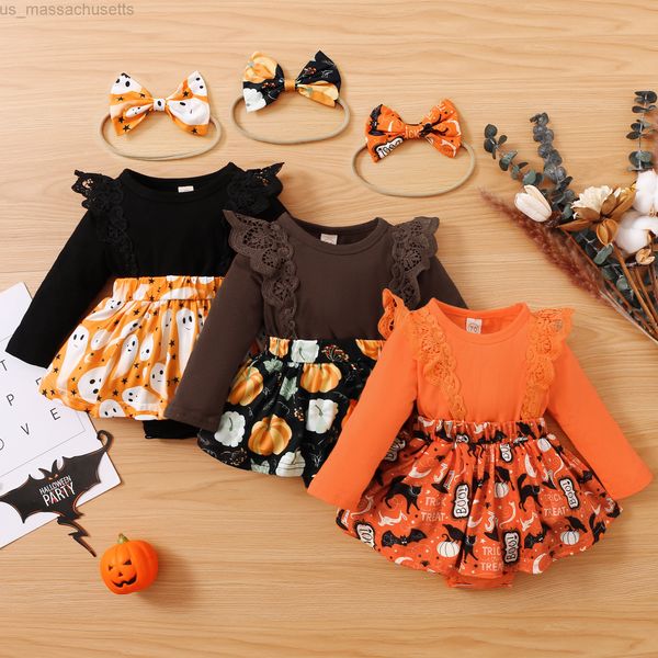 

special occasions citgeett autumn halloween infant baby girls outfits ruffle long sleeve tutu bodysuit bow headband set clothes l220915, Blue