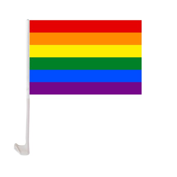 

30x45cm rainbow gay car flag polyester uv protection window clip car decoration banner with flagpole