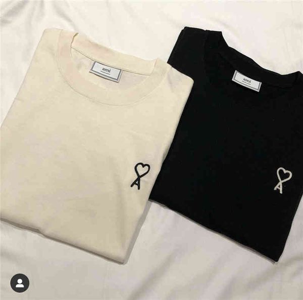 

ammi's mens women designers t-shirts alexandre mattiussi embroidered hollow out little heart letter loose short sleeve t-shirt loose ca, White