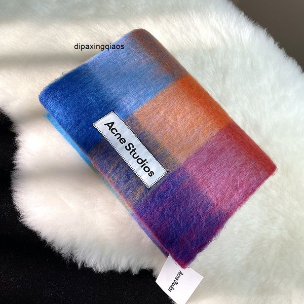 

designer scarf acne sweden studios ding grade ac scarf autumn/winter 2022 new mohai wool plaid scarf color blocking fnux scar000115, Blue;gray