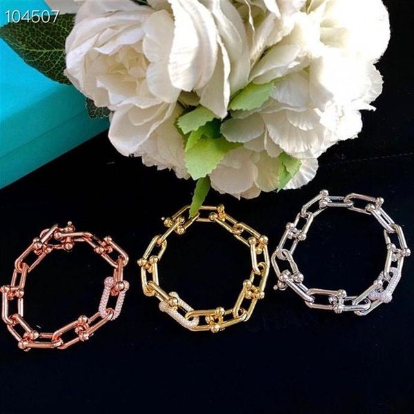 

vintage brand designer copper 18k gold plated bracelet with crystal buckle thick chain for women jewelry290h258n, Golden;silver