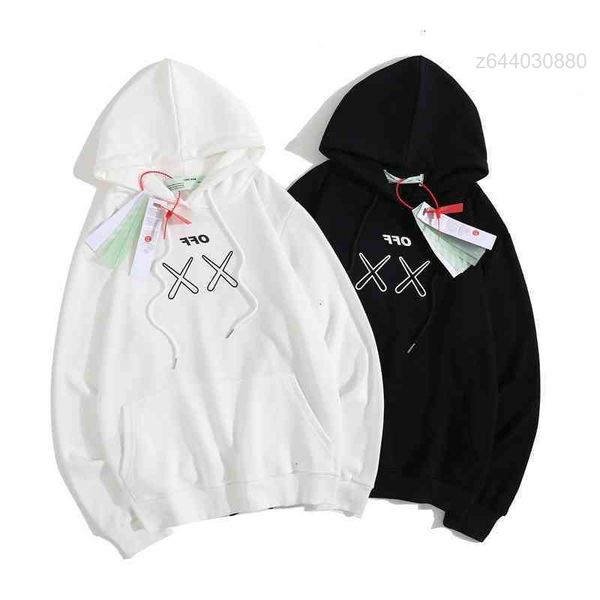 

men's hoodies sweatshirts off fleece t shirt fashion t-shirts autumn 2021 and winter new couple's hooded sweater style back knitti, Black