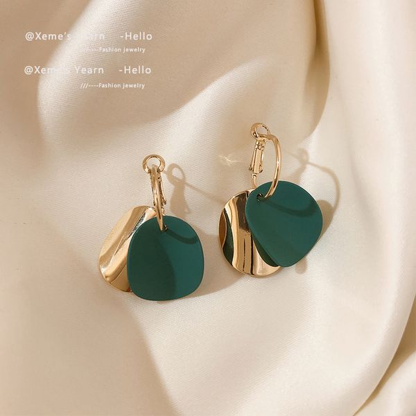 

design sense two-color splicing metal disc pendant earrings korean fashion jewelry goth girls women's party unusual accessories, Silver