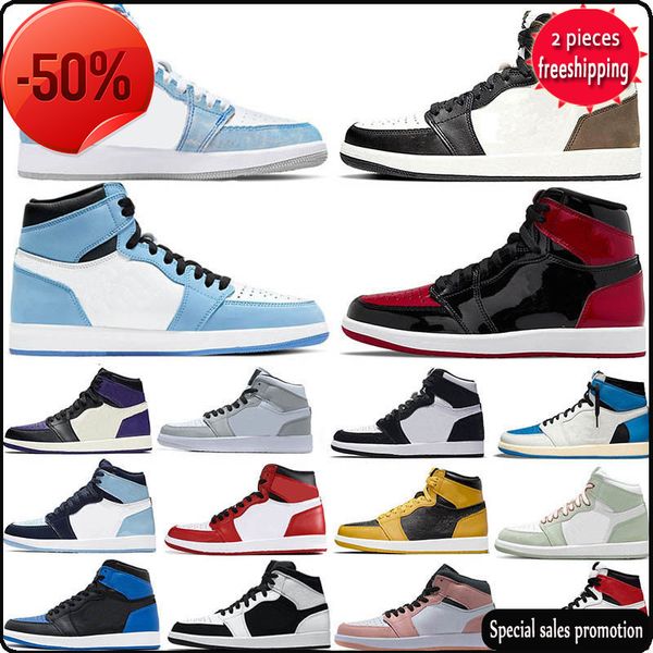 

2022 men 1 basketball shoes 1s og university blue hyper royal patent panda dark mocha bred shadow unc twist smoke grey women sports sneakers, Black
