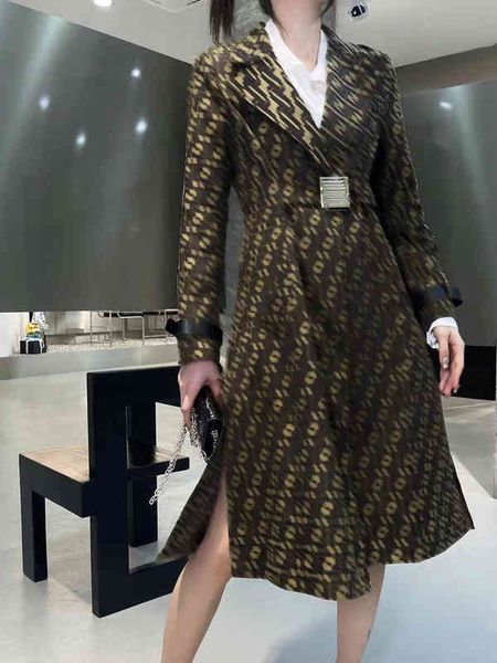 

designer trench coats women classic letter logo pattern jacquard trench jacket fashion brand printed inner lapel design classic long coat wi, Tan;black