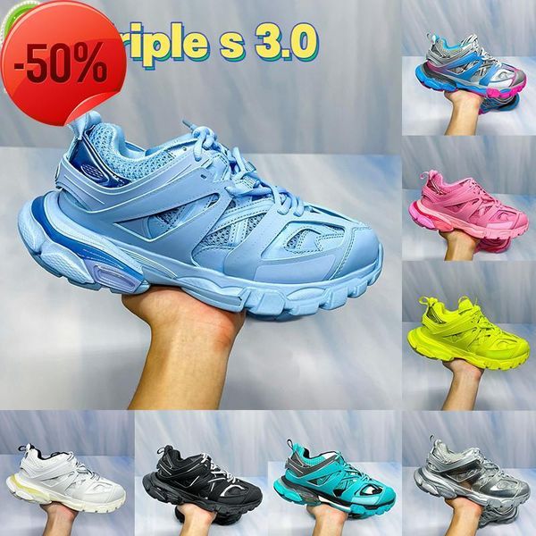 

fashion paris triple s 3 .0 platform casual shoes ice blue metallic sivler grey navy pink black white burgundy emerald men women sneakers