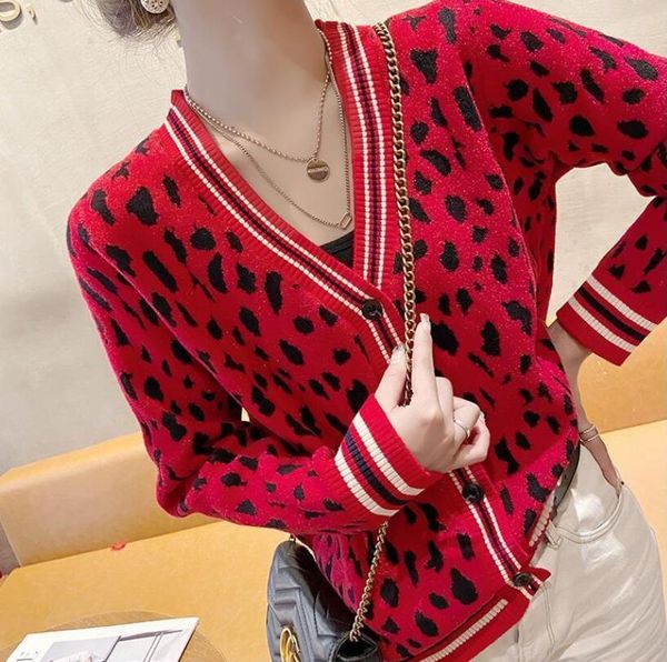 

women's sweaters v neck new knitted single-breasted cardigan coat korean elegant geometry print casual loose female clothing, White;black