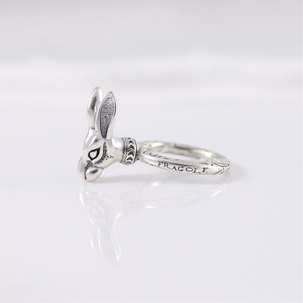 

vintage s925 sterling silver ring anger forest series forest rabbit head nostalgic tide men's and women's couples ring3028