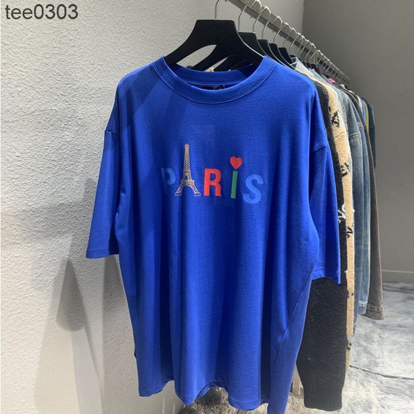 

men's t-shirts summer short sleeve t-shirt high version b balencaigass tower printed colorful word round neck loose casual clothes, White;black