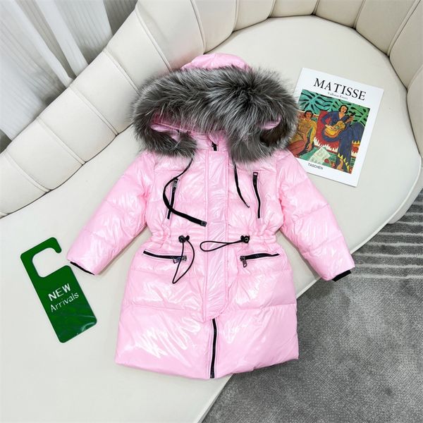 

baby designer clothes down coat 2022 fashion winter thickened jacket girl bright outwear long western style children's big hair collar, Blue;gray