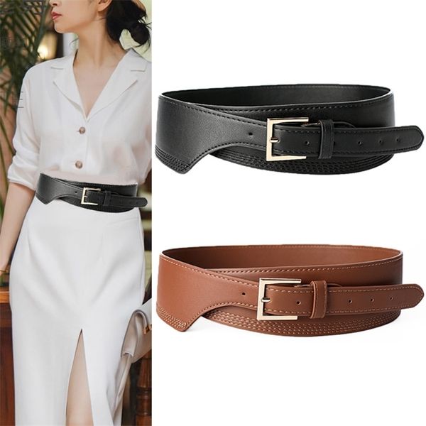 

belts fashion belts for women pu leather gold square pin buckle cummerbunds body corset cummerbund female wide soft waistbands 220916, Black;brown