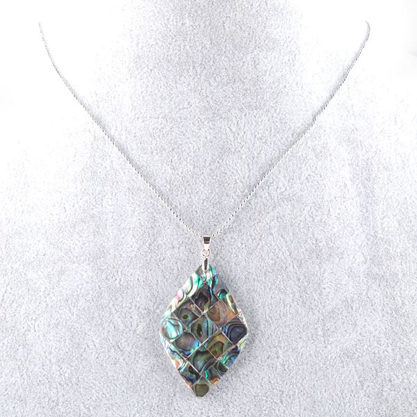 

vintage colorful rhombus abalone shell pendant necklace no hole natural boho pearl shells for jewelry gift n3371, Silver