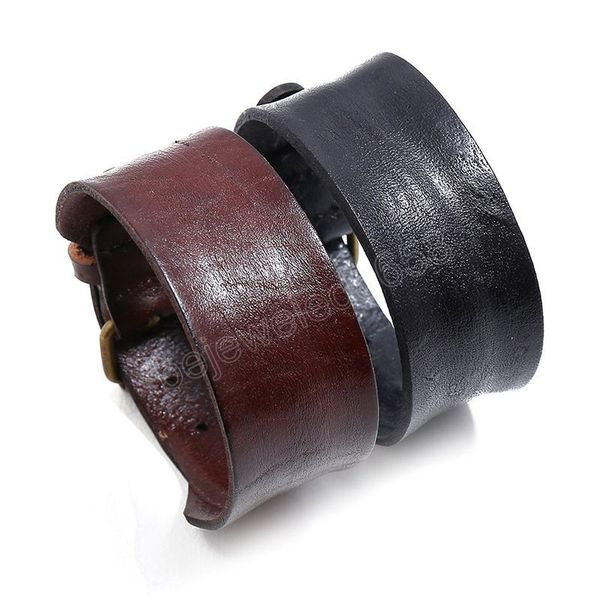 

wide leather bangle cuff retro pin buckle bracelet wristband for men women fashion jewelry, Golden;silver