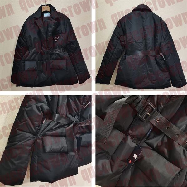 

triangle badge down coat winter thick warm jackets fashion designer overcoat with belt, Black
