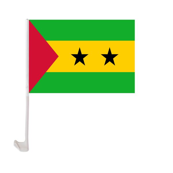 

30x45cm sao tome and principe car flag polyester uv protection window clip car decoration banner with flagpole