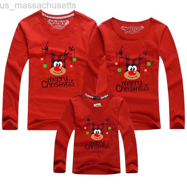 

family matching outfits christmas family matching t-shirt new year kids t-shirt long sleeve cotton father mother son daughter clothes family, Blue