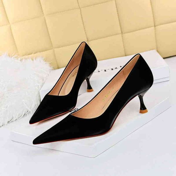 

1961-2 sandals style fashionable simple thin heel high shallow mouth pointed head versatile women's shoes spring and autumn women', Black
