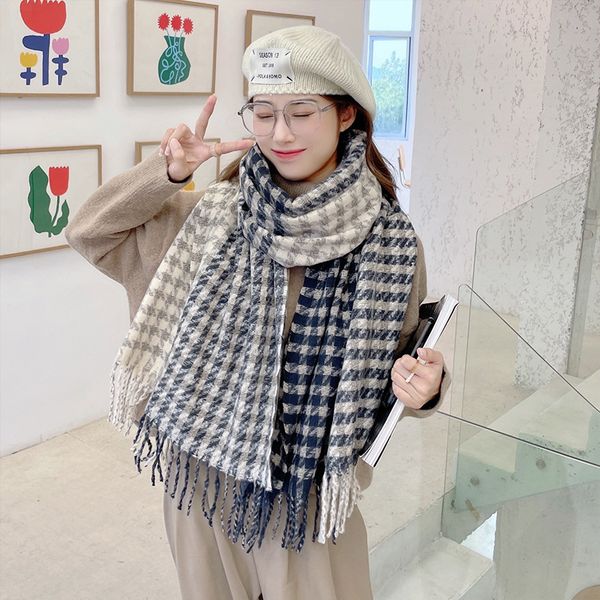 

new plaid scarf autumn winter shawls women warm thick wraps lady tassel cashmere couple, Blue;gray