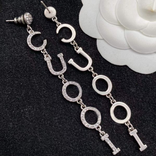 

new dangle earrings classic pop light luxury brand designer diamond stainless steel wedding jewelry with box, Silver