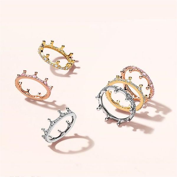 

18k rose gold yellow gold plated enchanted crown ring original box for pandora 925 sterling silver cz diamond women wedding ring s266t