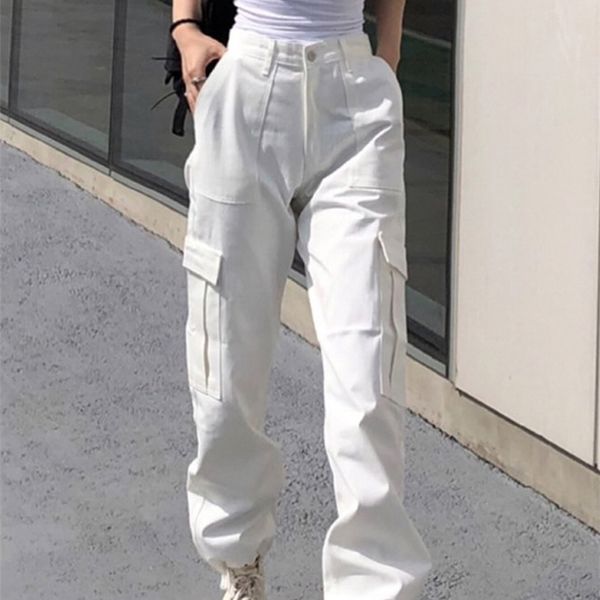 

women's pants capris weekeep y2k button pockets patchwork cargo pants women streetwear high waist trousers korean fashion casual pencil, Black;white