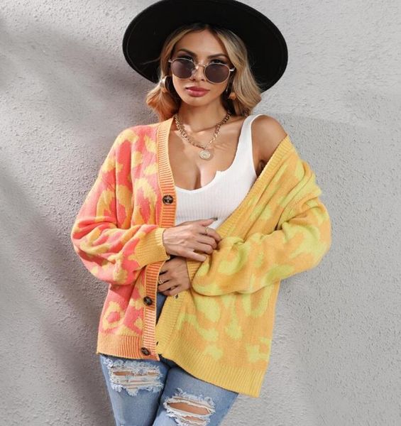 

women's sweaters spotted printed cardigan ladies v neck fashion knitwear female long sleeve loose coat truien dames, White;black