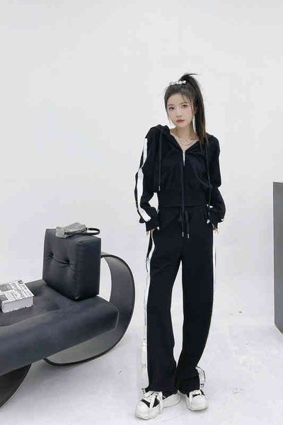 

brand women's tracksuits c&e home 2022 early autumn new fashion casual ribbon letter contrast splicing thin sports suit, Gray