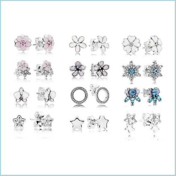 

stud 100% 925 sterling sier 1/1 fashion daisy rose stud earrings water drops love star ice crystal paw inlay earring drop delivery 20 dhgnv, Golden;silver