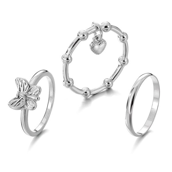 

vintage silver color ring set for women butterfly heart pendant finger ring party gift fashion jewelry