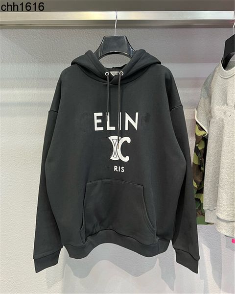 

balencaigass family high version 21ss autumn and winter new front cl logo printing men and women same terry hoodie sweater, Black