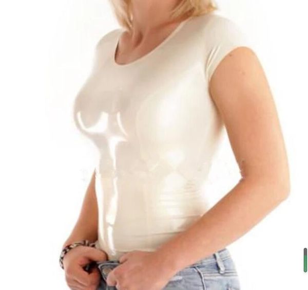 

fashion catsuit costumes pvc faux leather womens white t-shirt, Black