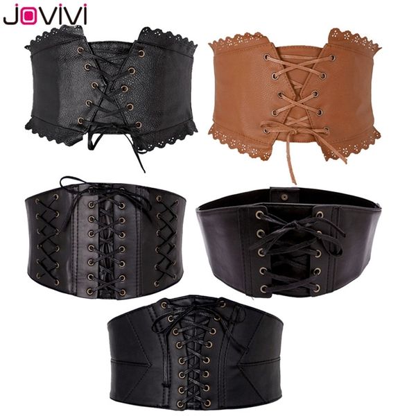 

belts jovivi women elastic wide band tied waspie girl corset waist cincher belt leather ladies punk waist belts 1pc 220916, Black;brown