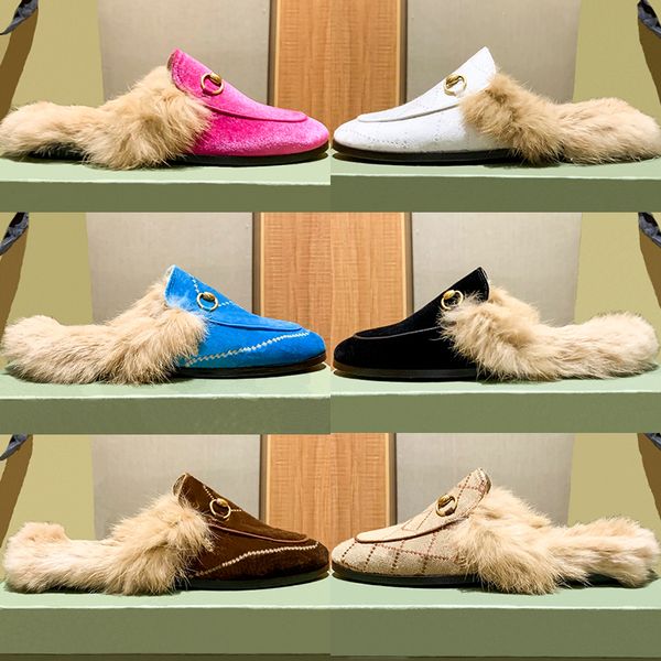 

designer slipper women shoes princetown embroidered horsebit slide mules wool slippers black white rose pink leather stars bees embroidered