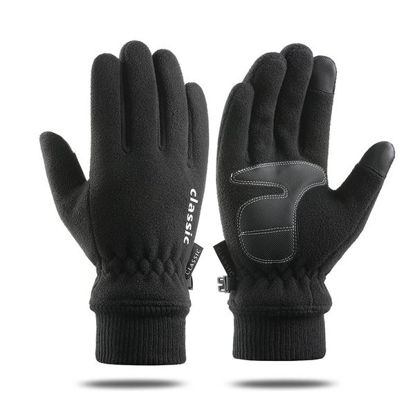 

men women winter polar fleece silica gel non slip touch screen driving mitten plus velvet thick warm sport cycling glove cpa4360 916, Black