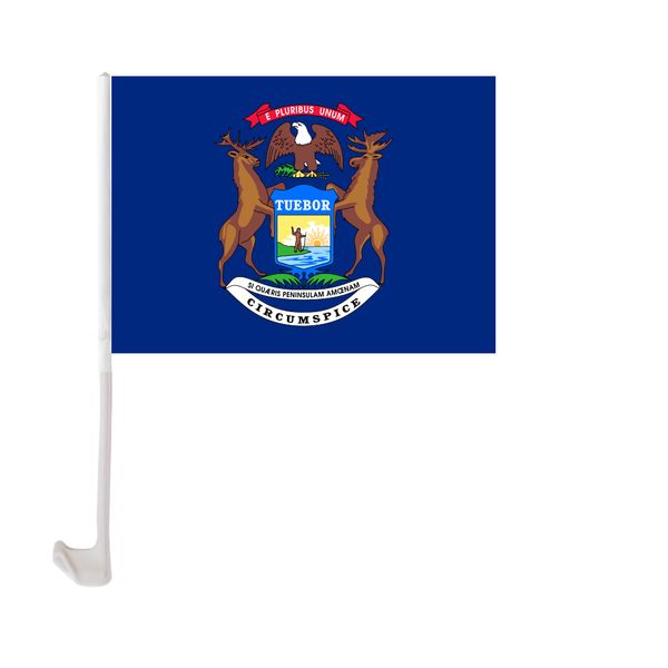 

30x45cm michigan car flag polyester uv protection window clip car decoration banner with flagpole
