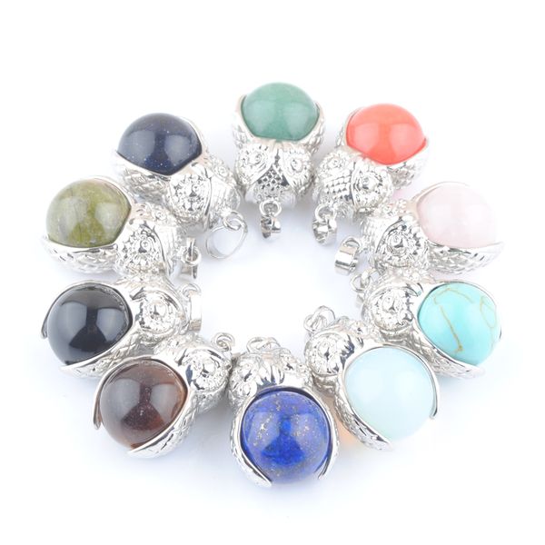

fashion owl shape pendants round ball natural stone beads for necklace jewelry lapis lazuli opal agates bn427, Silver