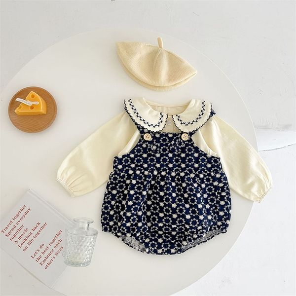 

clothing sets milancel spring baby clothing set toddler girls bodysuits peter pan collar infant blouse and bodysuits 2 pcs suit 220916, White