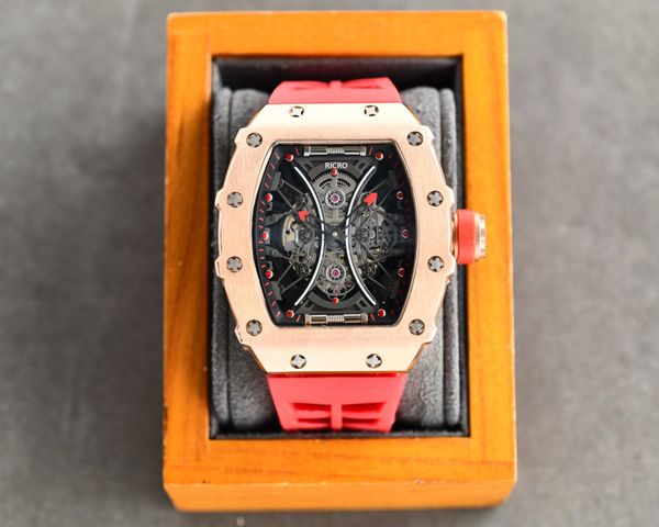 

men's watch sport style stainless steel case automatic mechanical movement rubber strap bow buckle ricro, Slivery;brown
