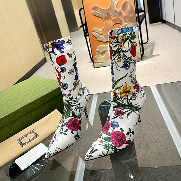 

fashion boots luxury designer women's winter knitted socks bootss elastic boots 22 inch thigh high boot breathable elastics pointed toe, Black