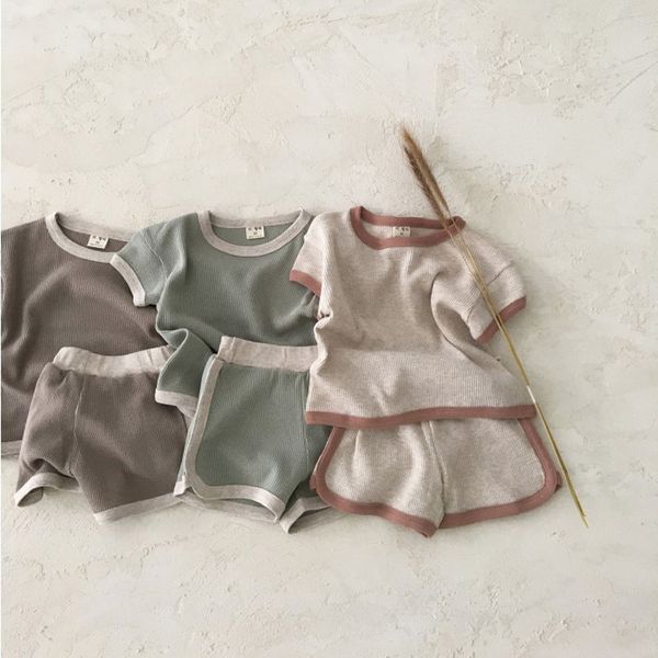 

clothing sets summer toddler baby boy and girl cotton casual short sleeve t-shirt kid solid striped shorts pant 2pcs clothes set 220916, White