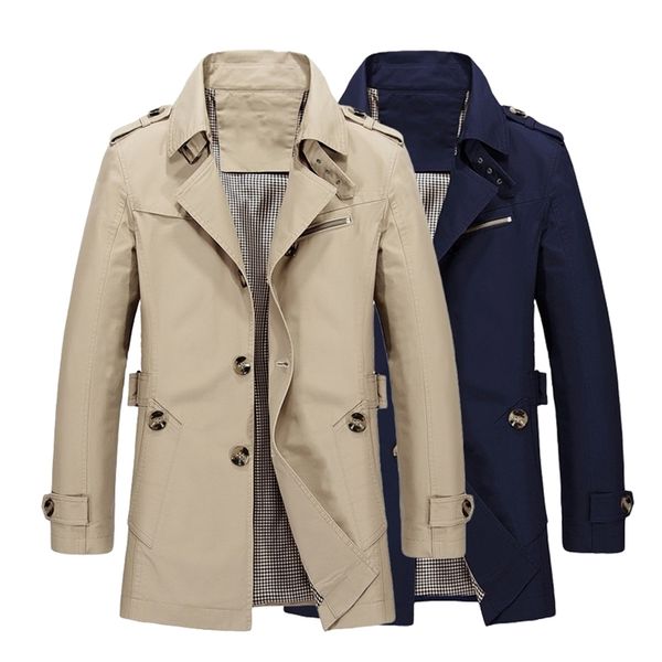 

men's wool blends mens business long trench casual single breasted windbreaker fashion autumn lapel jackets male slim korean overcoats, Black
