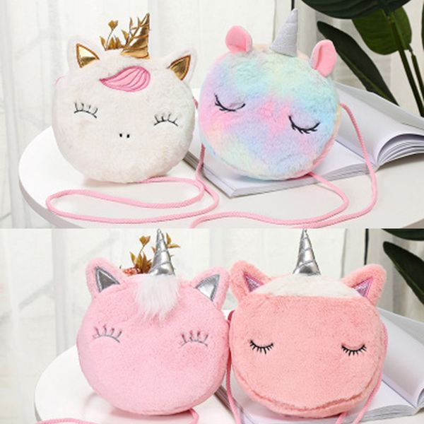 

cartoon unicorn shoulder bag women girls corduroy square belt phone purse travel fur crossbody bags coin purse gift, Red;black