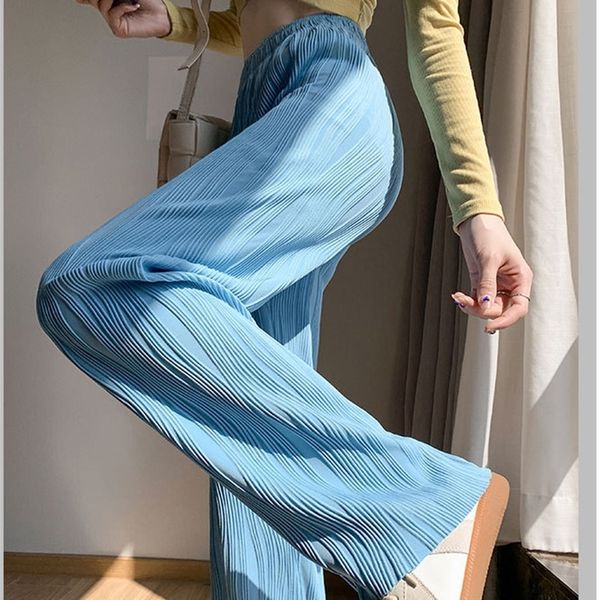 

women's pants capris blue water ripples ice silk pants for women summer high waist sag wide leg trousers women's straight stacked, Black;white
