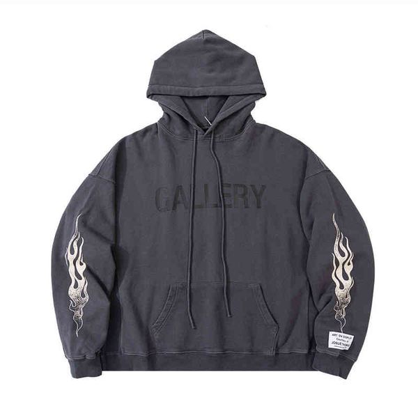 

hoodies autumn beautiful designer high version early luxury new style cotton fashion galery dept men's flaming mountain letter printed, Black